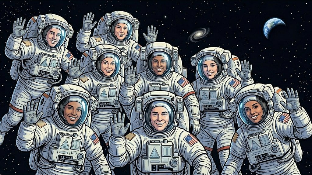 Astronauts waving to the camera